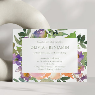 Invitation Boho Aquarelle violet orange Mariage Floral