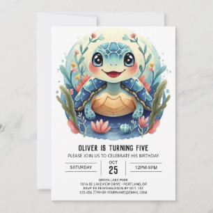 Invitation Boho aquatique Whimsy Turtle Boy Anniversaire