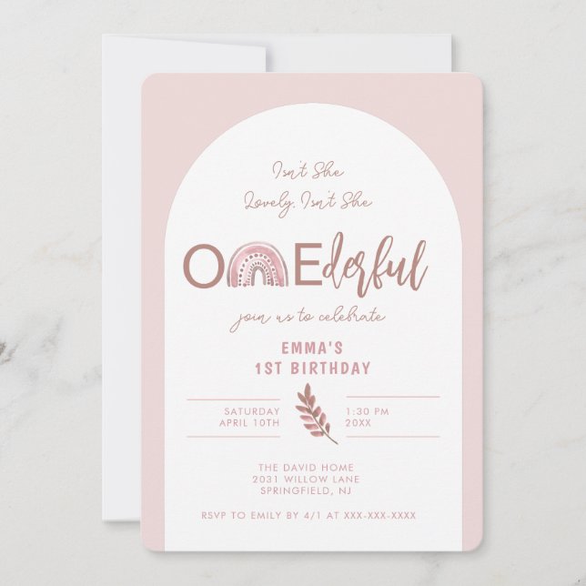 Invitation Boho Arc Arc rose Arc Onederday (Devant)