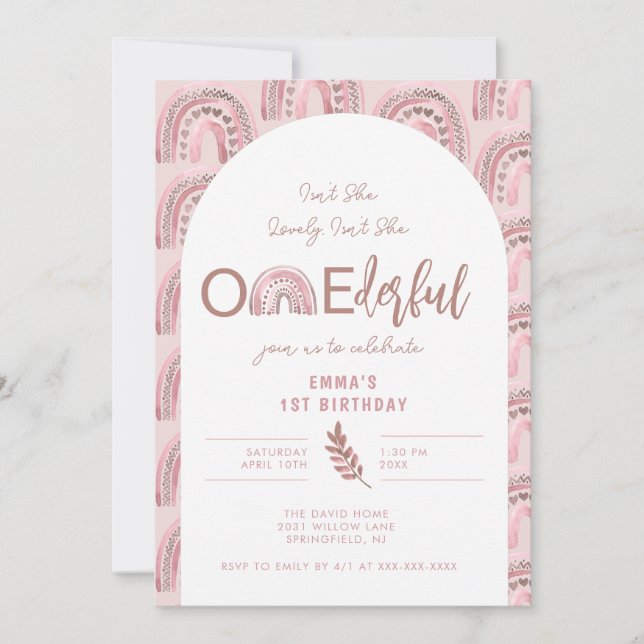 Invitation Boho Arc Arc rose Arc Onederday (Devant)