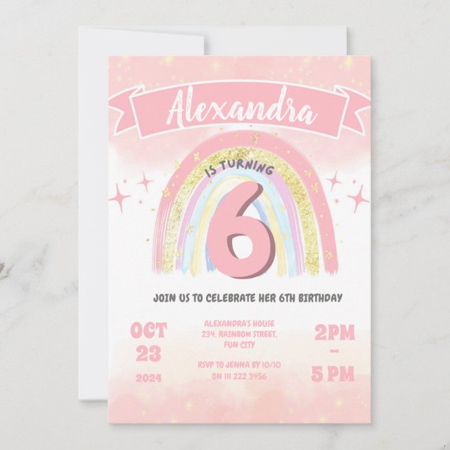 Invitation Boho Arc-en-ciel 6e n'importe quelle Parties scint (Devant)