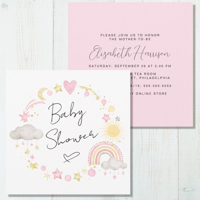 Invitation Boho Arc-en-ciel Aquarelle bébé fille douche (Créateur téléchargé)