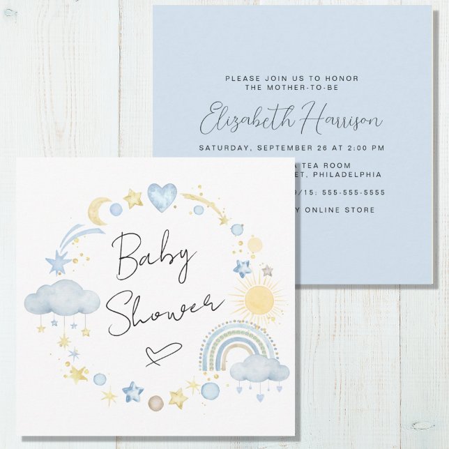 Invitation Boho Arc-en-ciel Aquarelle bébé garçon douche (Créateur téléchargé)