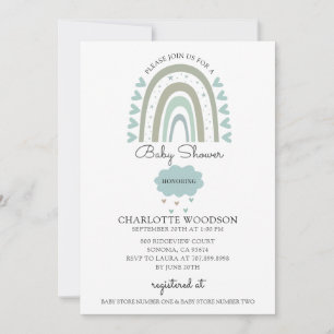 Invitation Boho Arc-en-ciel Aquarelle Bleu Baby Boy Douche