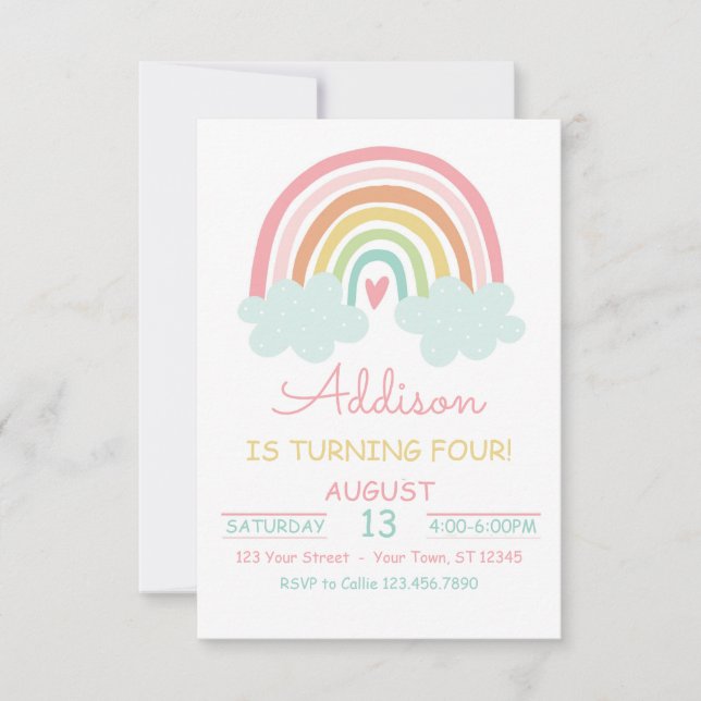 Invitation Boho Arc-en-ciel avec nuages Anniversaire Fête Inv (Devant)