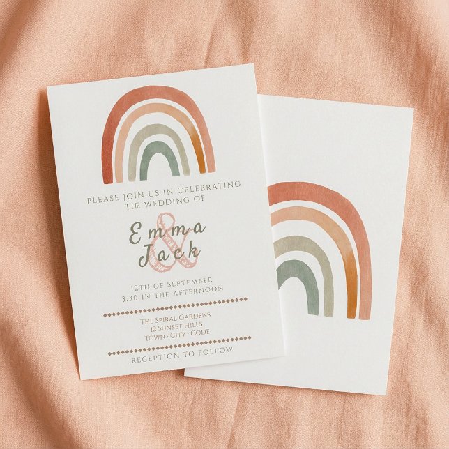 Invitation Boho arc-en-ciel neutre tons doux mariage (Neutral rainbow boho soft tones wedding invitation.)