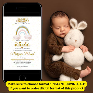 Invitation Boho Arc-en-ciel nouveau-né bébé fille Aqiqah musu