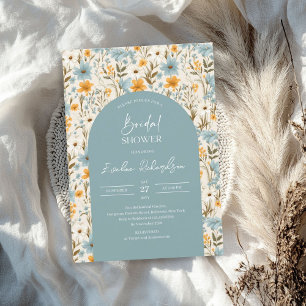 Invitation Boho arch aquarelle bleu clair fleurs sauvages