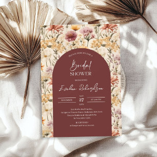 Invitation Boho arch aquarelle bordeaux jaune fleurs sauvages