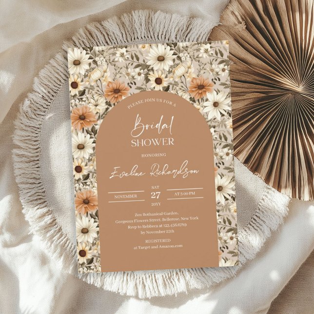 Invitation Boho arch aquarelle couleurs neutres fleurs sauvag (Boho arch watercolor neutral colors wildflowers invitation)