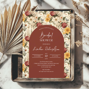Invitation Boho arch aquarelle terre cuite jaune fleurs sauva