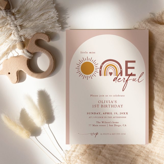 Invitation Boho Arch Arc en arc-en-ciel 1er anniversaire Miss (Créateur téléchargé)