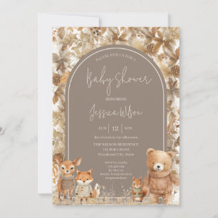 Invitation Boho Arch Automne Bois Baby shower Animaux