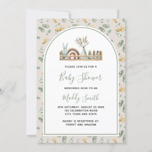 Invitation Boho Arch Bois Jouets Baby shower arc-en-ciel vert