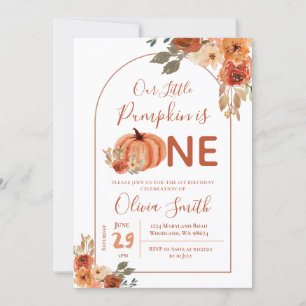 Invitation Boho Arch Citrouille orange brûlé 1er anniversaire