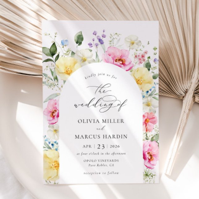 Invitation Boho Arch Colorful Floral Spring Mariage élégant (Front)