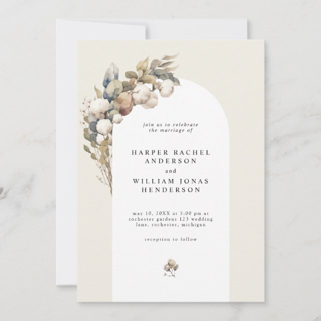 Invitation Boho arch coton & eucalyptus mariage (Devant)