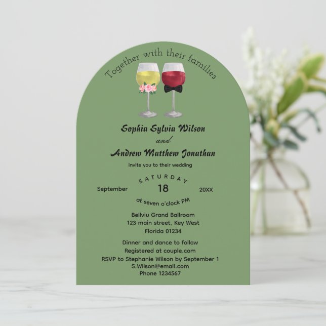 Invitation Boho Arch Couple vin Mariage (Debout devant)