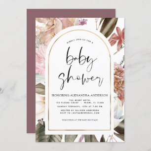 Invitation Boho Arch Dusty Baby shower rose bordeaux