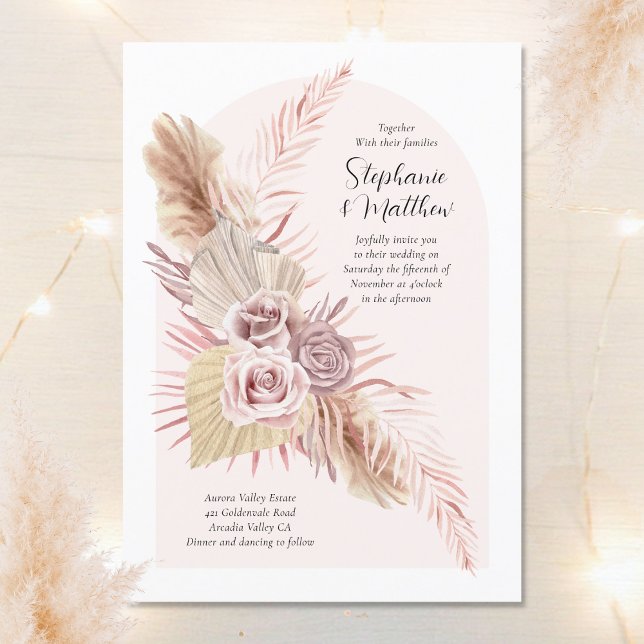 Invitation Boho Arch Dusty Rose Flowy Mariage floral (Créateur téléchargé)