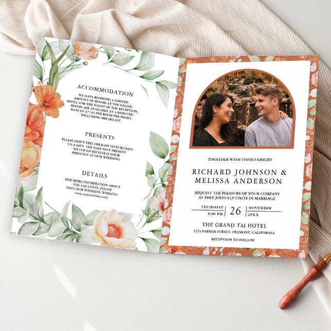 Invitation Boho Arch Earthy Floral All in One QR Code Wedding (Créateur téléchargé)