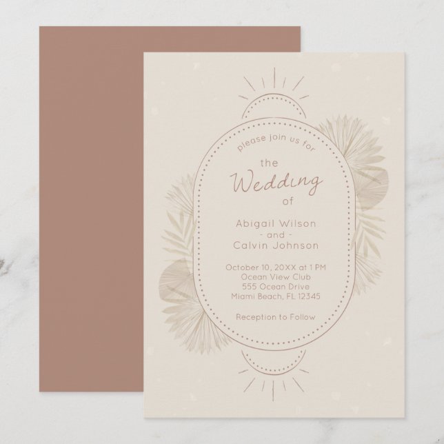 Invitation Boho Arch et Palm Terracotta et Mariage ivoire (Devant / Derrière)