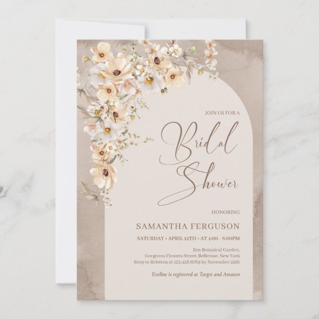 Invitation Boho Arch Été Neutre Fleur sauvage Rustique (Devant)
