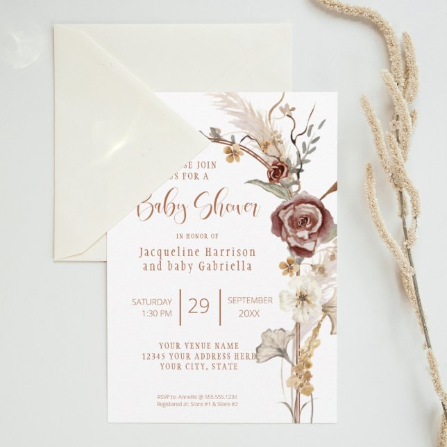 Invitation BOHO Arch Fall Floral Moderne Baby shower en cuivr (Créateur téléchargé)