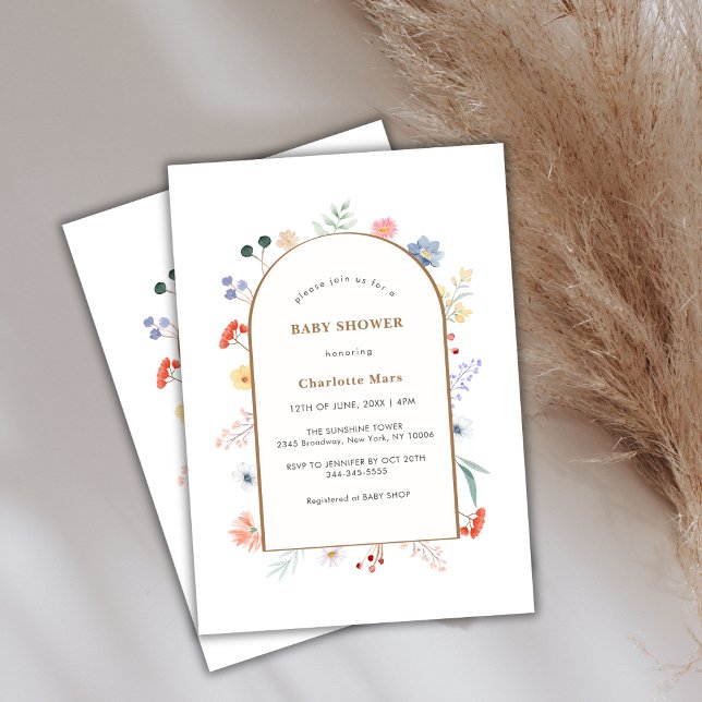 Invitation Boho Arch Fleur sauvage Baby shower à cadre floral (Boho Arch Wildflower Floral Frame Baby Shower Invitation)