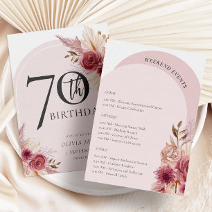 Invitation Boho Arch Fleurs roses Week-end Anniversaire