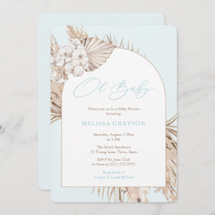 Invitation Boho Arch Pampas Grass Baby shower garçon bleu cla