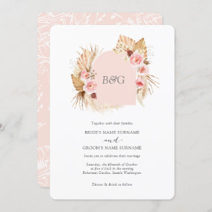 Invitation Boho arch pampas herbe rose pâle mariage initial