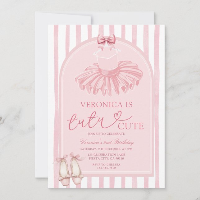 Invitation Boho Arch Rose Ruban Tutu Jolie Ballerine Annivers (Devant)
