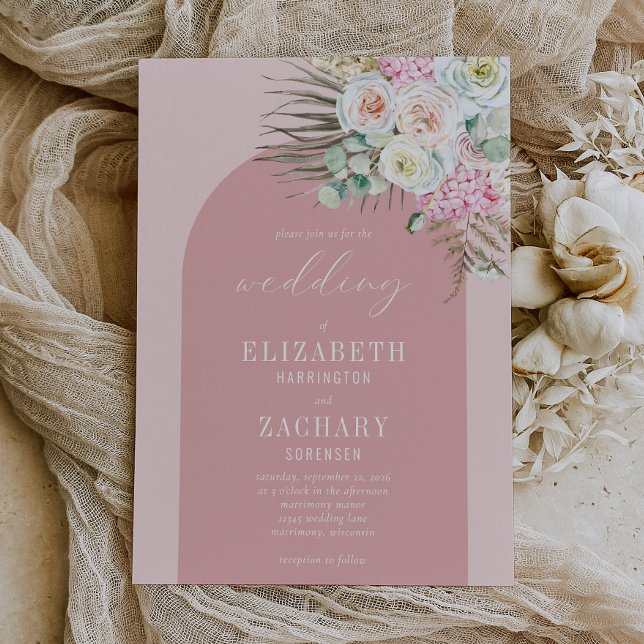 Invitation Boho Arch Tropical Floral Dusty Rose Mariage (Créateur téléchargé)