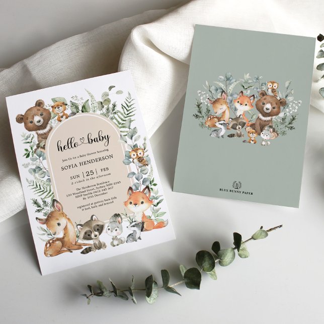 Invitation Boho Arch Végétal Bois Baby shower Animaux (Créateur téléchargé)
