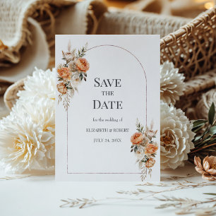 Invitation Boho Arche de fleurs séchées corail et pêche, Save