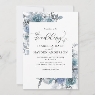 Invitation Boho Ardoise Florale Dusty Blue Pastel Mariage