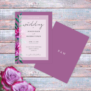 Invitation Boho Artistique Rose Violet Floral Aquarelle
