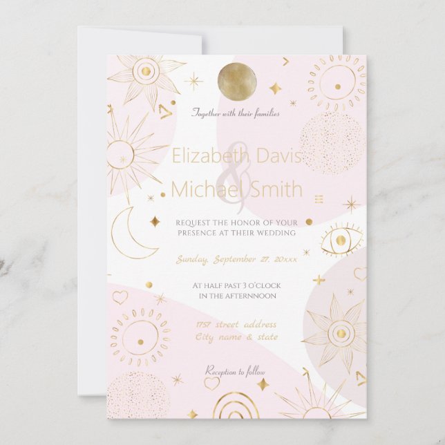 Invitation Boho Astrologie Gold Motif céleste (Devant)