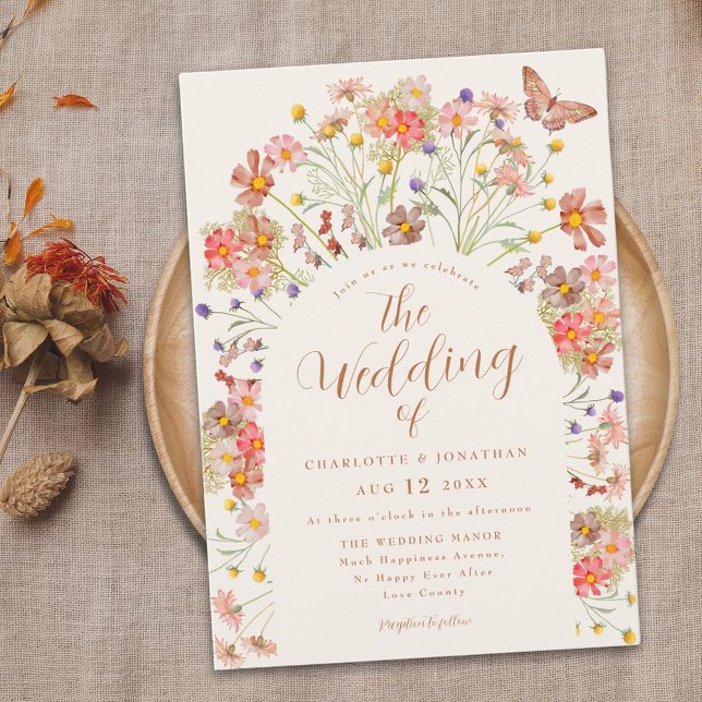 Invitation Boho Automnal Fleurs Sauvages Papillon Floral Mari (Boho fall Wildflower butterfly floral Wedding invitation Terracotta ivory cream beige burnt orange)