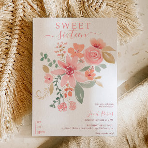 Invitation Boho automne aquarelle florale chic Sweet 16