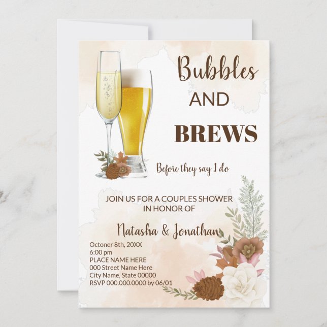 Invitation Boho Automne Bubble & Brews Couples Douche (Devant)