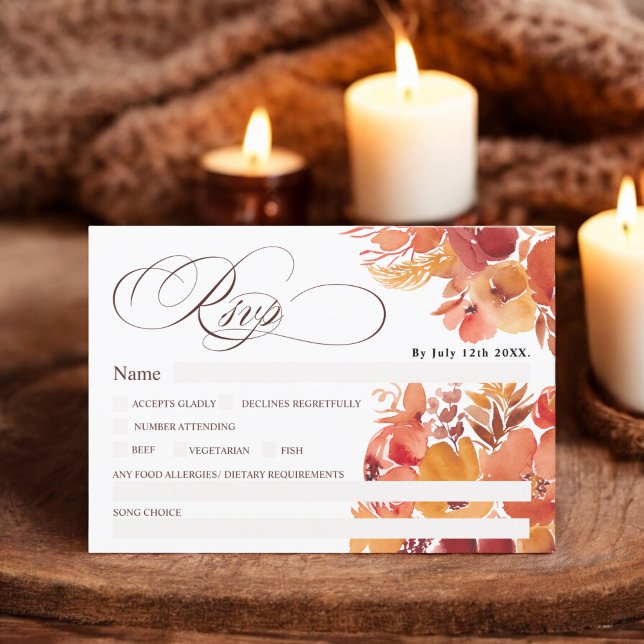 Invitation Boho automne calligraphie florale chic mariage rsv (Boho fall floral calligraphy chic rsvp wedding invitation)