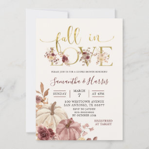 Invitation Boho Automne Citrouille Floral Chute en Amour Coup