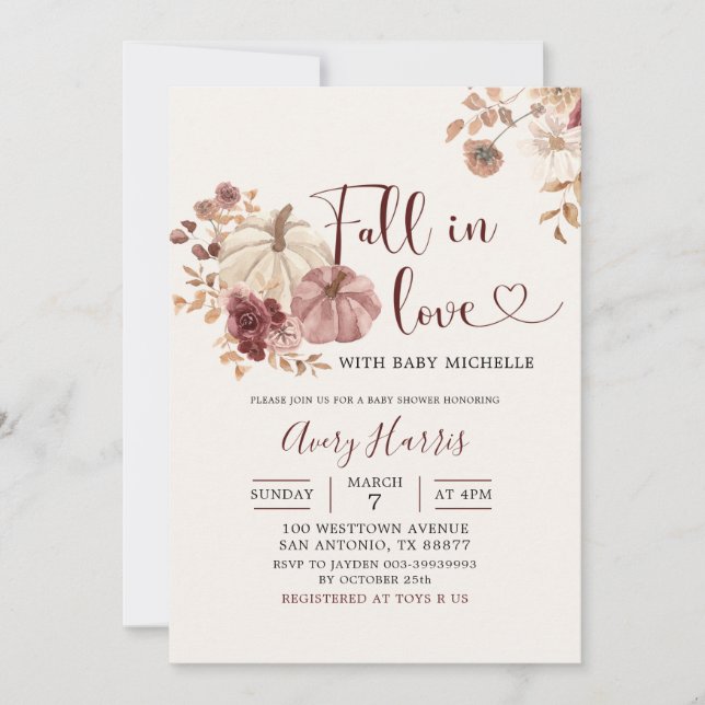 Invitation Boho Automne Citrouille Floral Chute en Amour Invi (Devant)