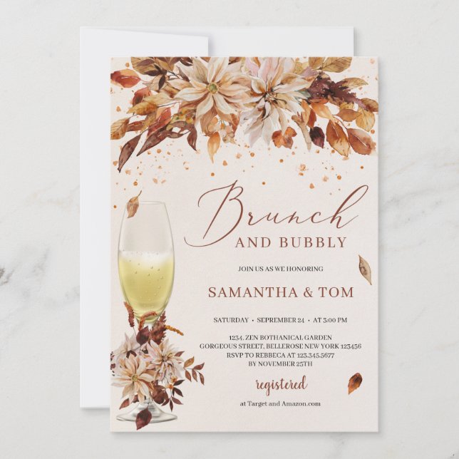 Invitation Boho Automne et Automne fleurs Brunch et Bubbly (Devant)
