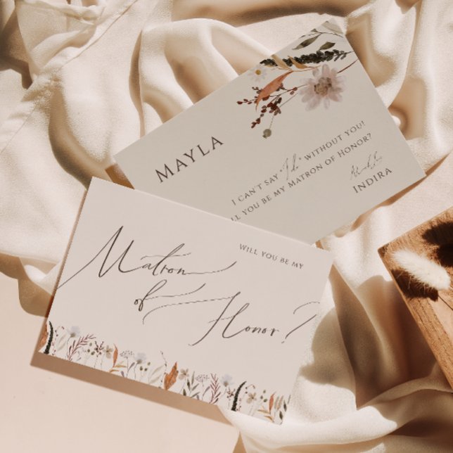 Invitation Boho Automne Fleur sauvage Beige Matron d'honneur  (Créateur téléchargé)