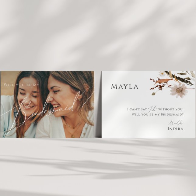 Invitation Boho Automne Fleur sauvage Faded Photo Bridesmaid  (Créateur téléchargé)