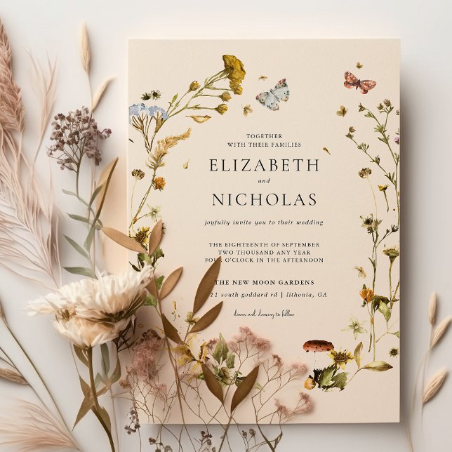 Invitation Boho automne fleur sauvage | Mariage botanique (Créateur téléchargé)
