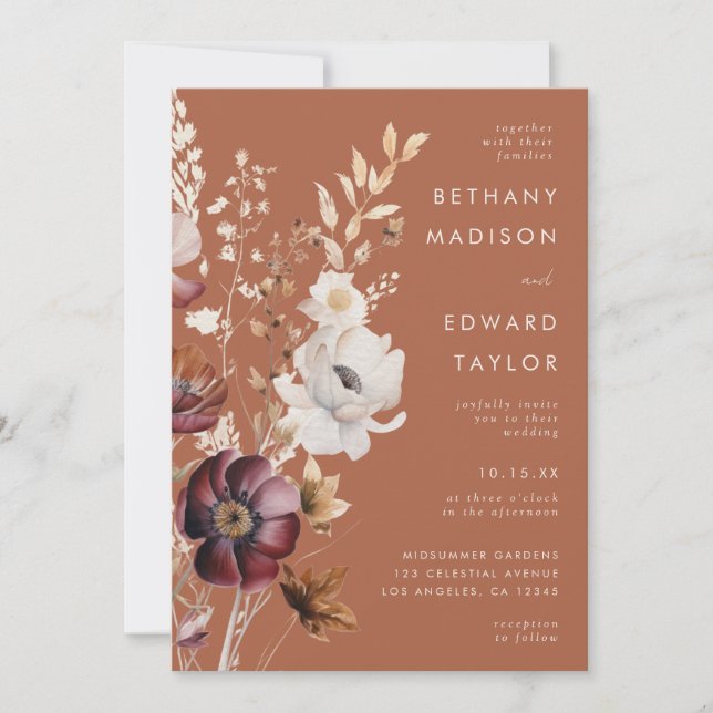Invitation Boho Automne Fleur Sauvage Robe de Mariée Tout-en- (Devant)